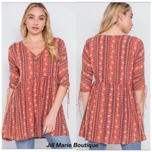 Boho chic floral tunic top Small NWT